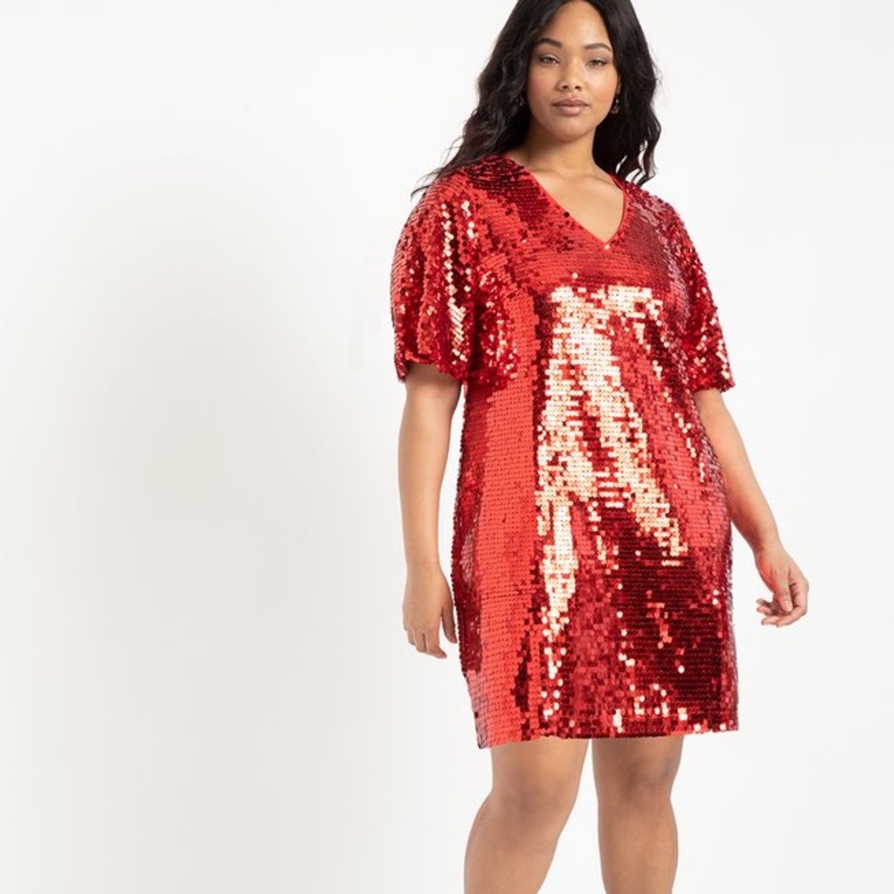 V-neck Flutter Sleeve Sequin Dress,